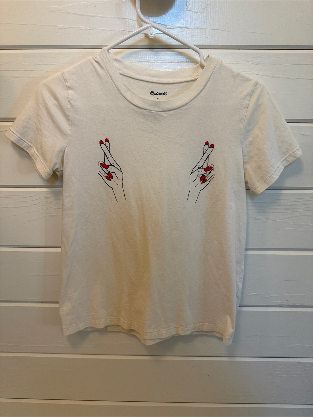 Madewell x Unfortunate Portrait White Graphic T-Shirt with Red Nail Art